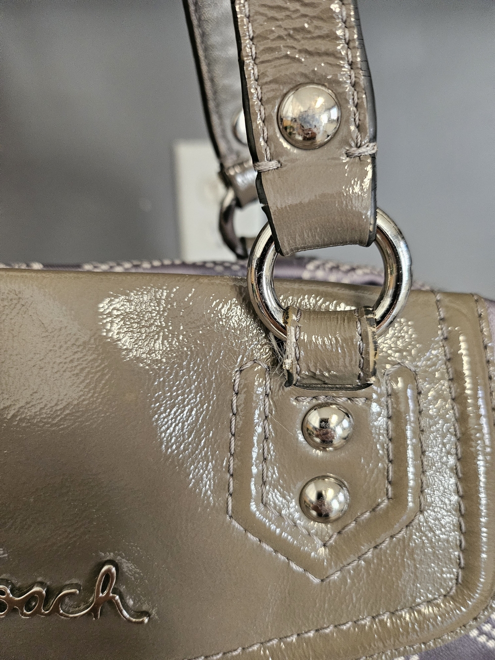 Coach Grey Signature Satchel with Silver Accents - Picture 6 of 13
